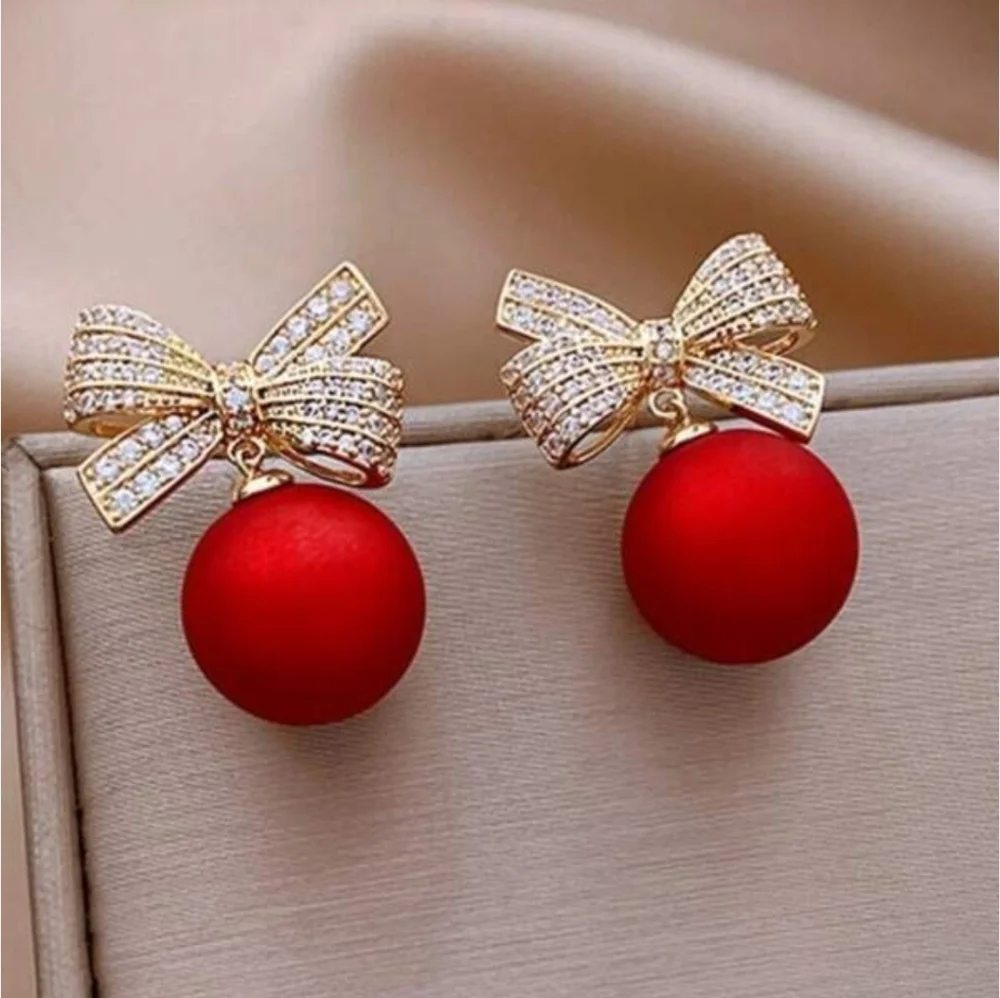 Rhinestone Red Bow Earrings